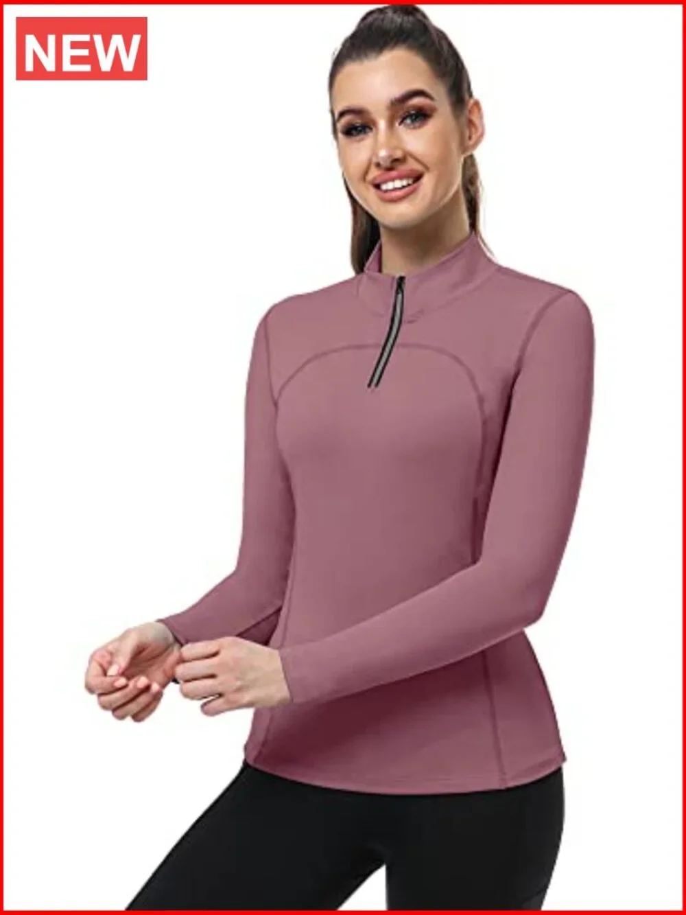 Compression Long Sleeve Half Zipper Running Shirt Polyester Spandex - Picture 5 of 7